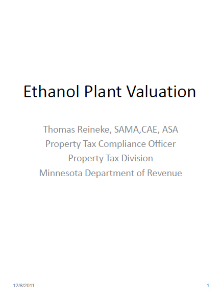 Ethanol Plant Valuation Presentation 12-2011 PPT
